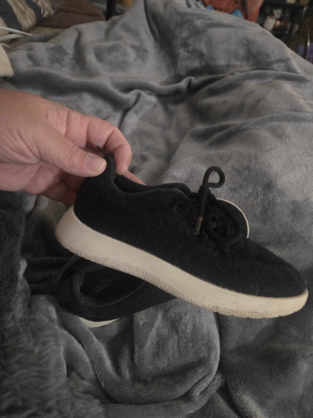 Allbirds Little Kids Black Wool Lace-Up Sneakers with White Sole